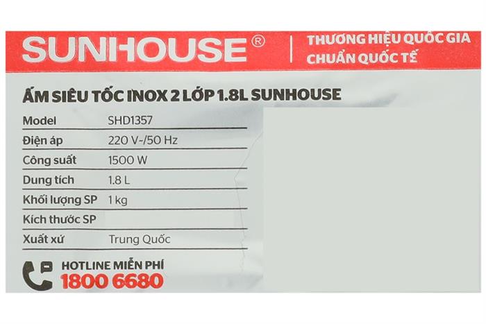 Bình đun siêu tốc Sunhouse 1.8 lít SHD1357 Màu Xanh lá nhạt