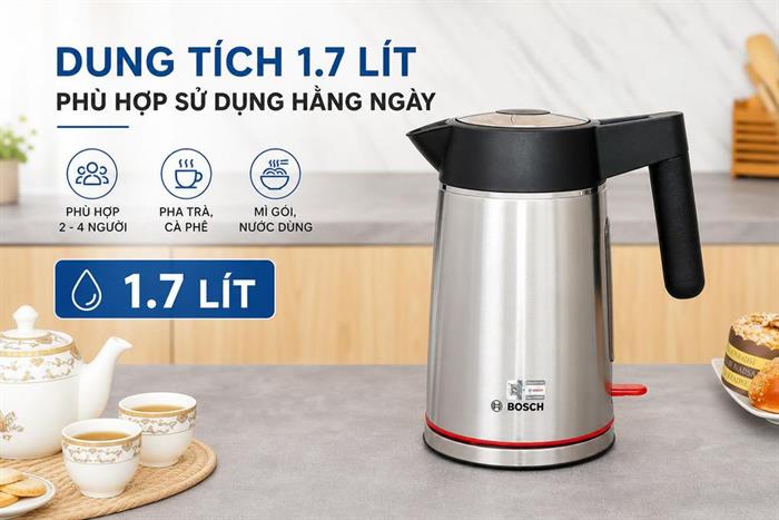 Bình đun siêu tốc Bosch 1.7 lít TWK6M480 Màu Inox