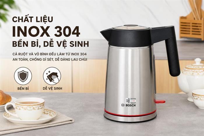 Bình đun siêu tốc Bosch 1.7 lít TWK6M480 Màu Inox
