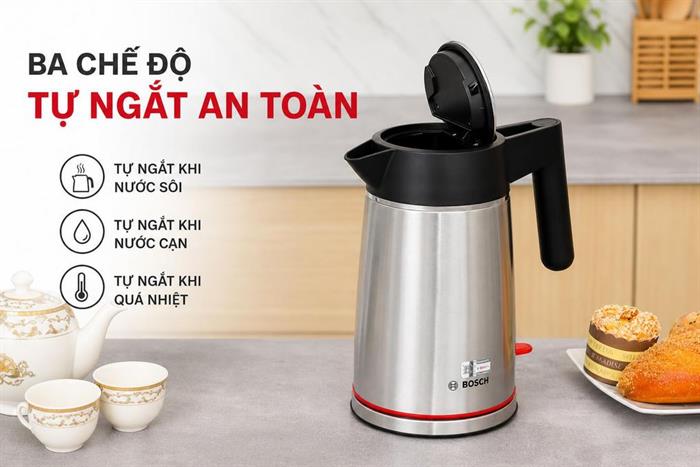 Bình đun siêu tốc Bosch 1.7 lít TWK6M480 Màu Inox