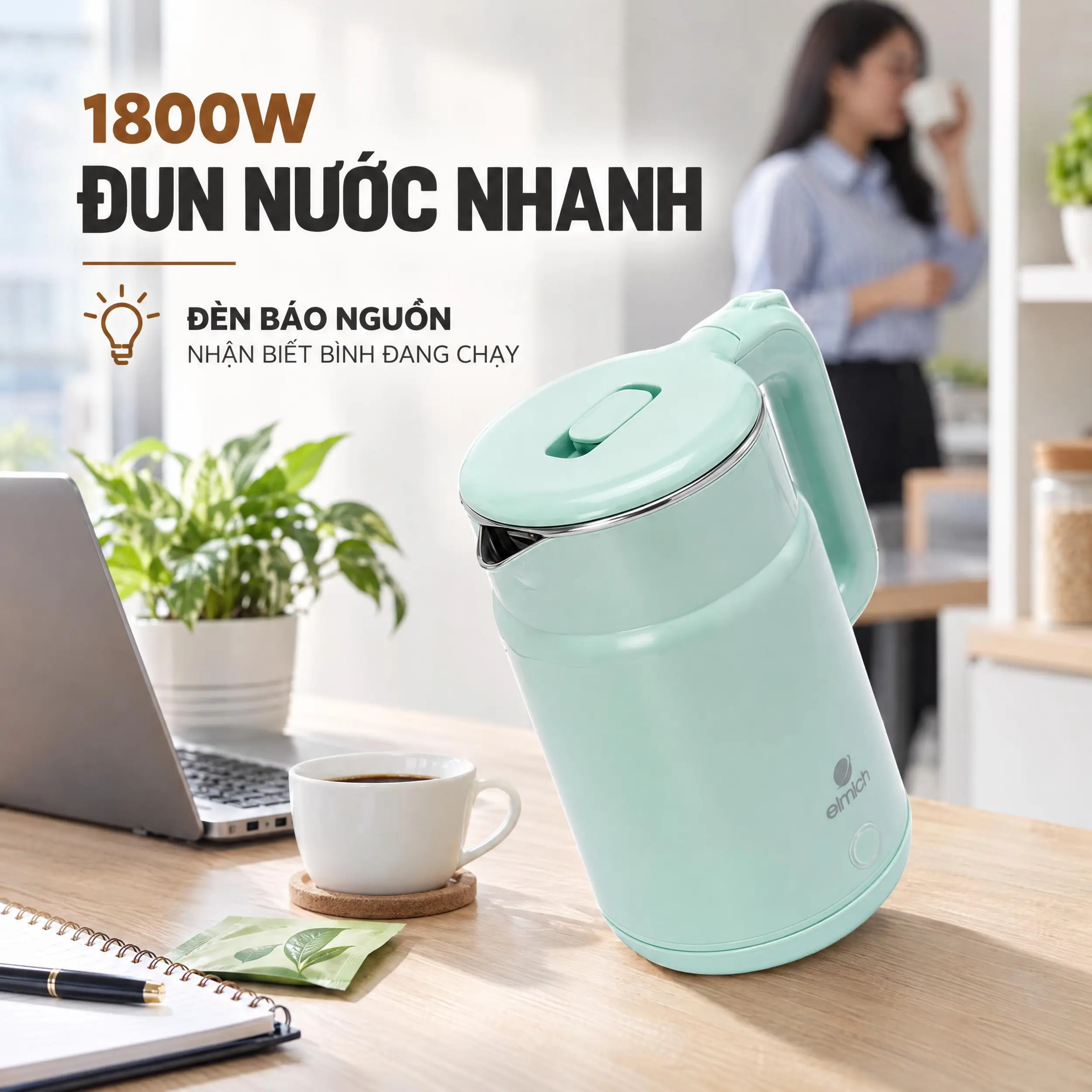 Bình đun siêu tốc Elmich 1.7 lít KEE9149 Màu Xanh mint