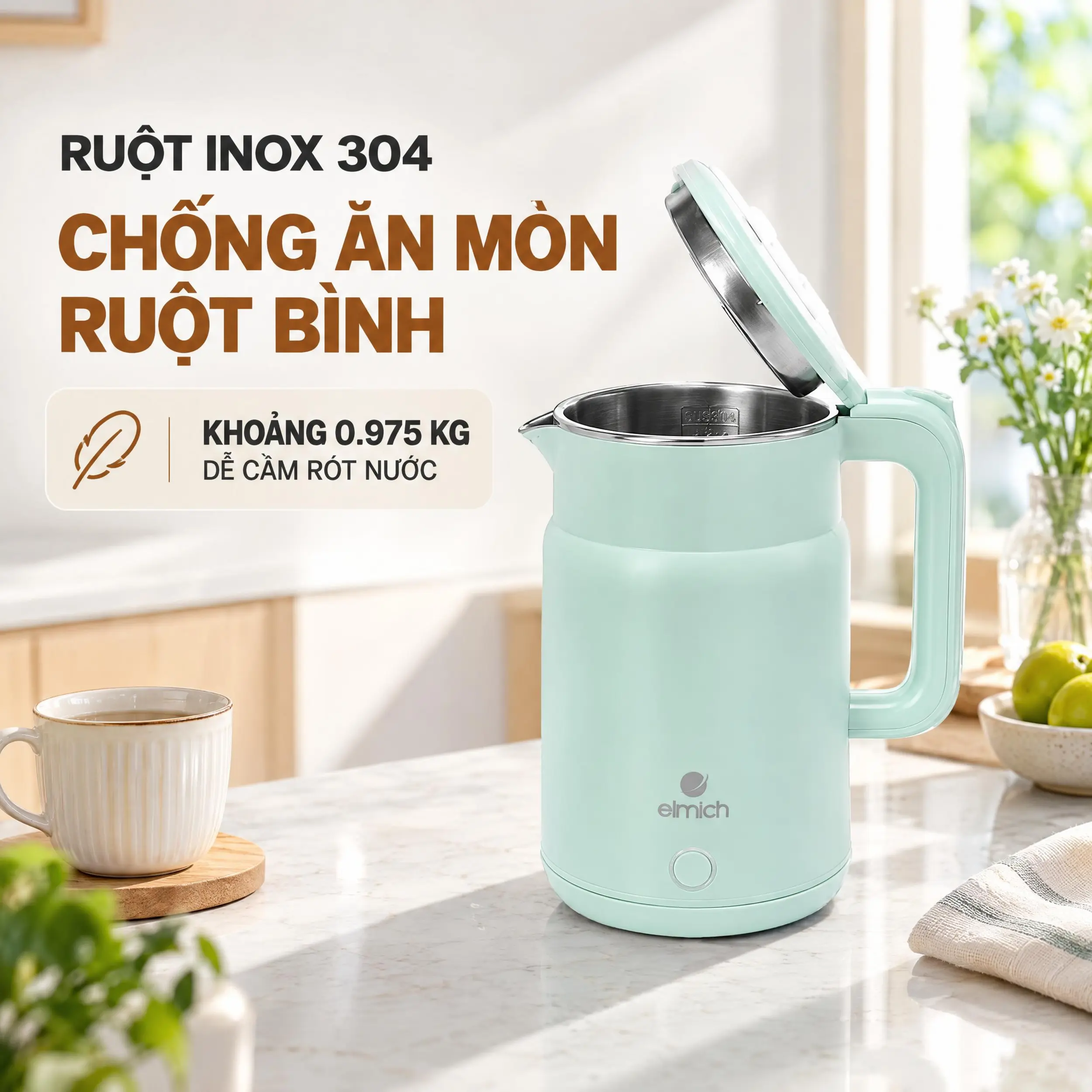Bình đun siêu tốc Elmich 1.7 lít KEE9149 Màu Xanh mint