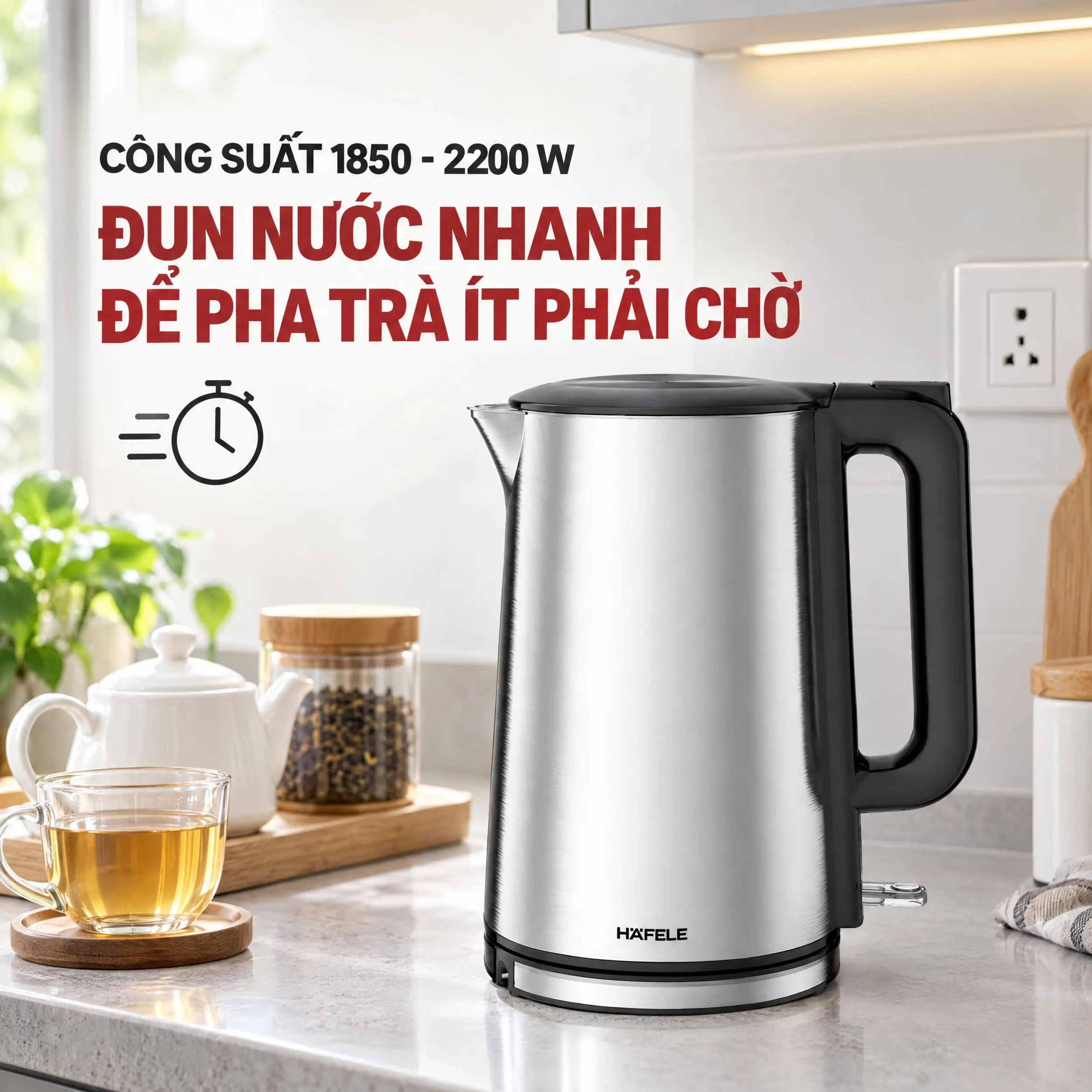 Bình đun siêu tốc Hafele 1.7 lít HS-K1703DX Màu Bạc Inox