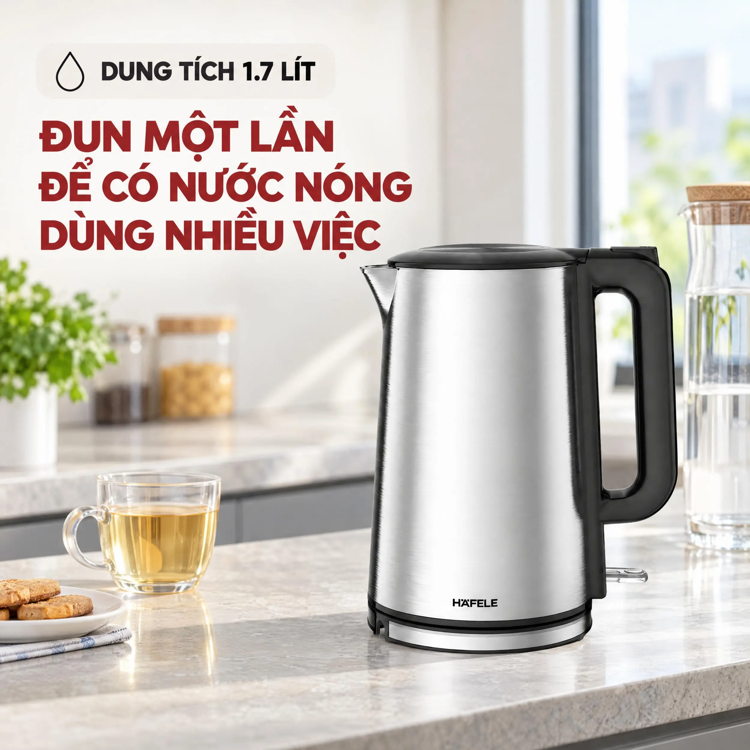 Bình đun siêu tốc Hafele 1.7 lít HS-K1703DX Màu Bạc Inox