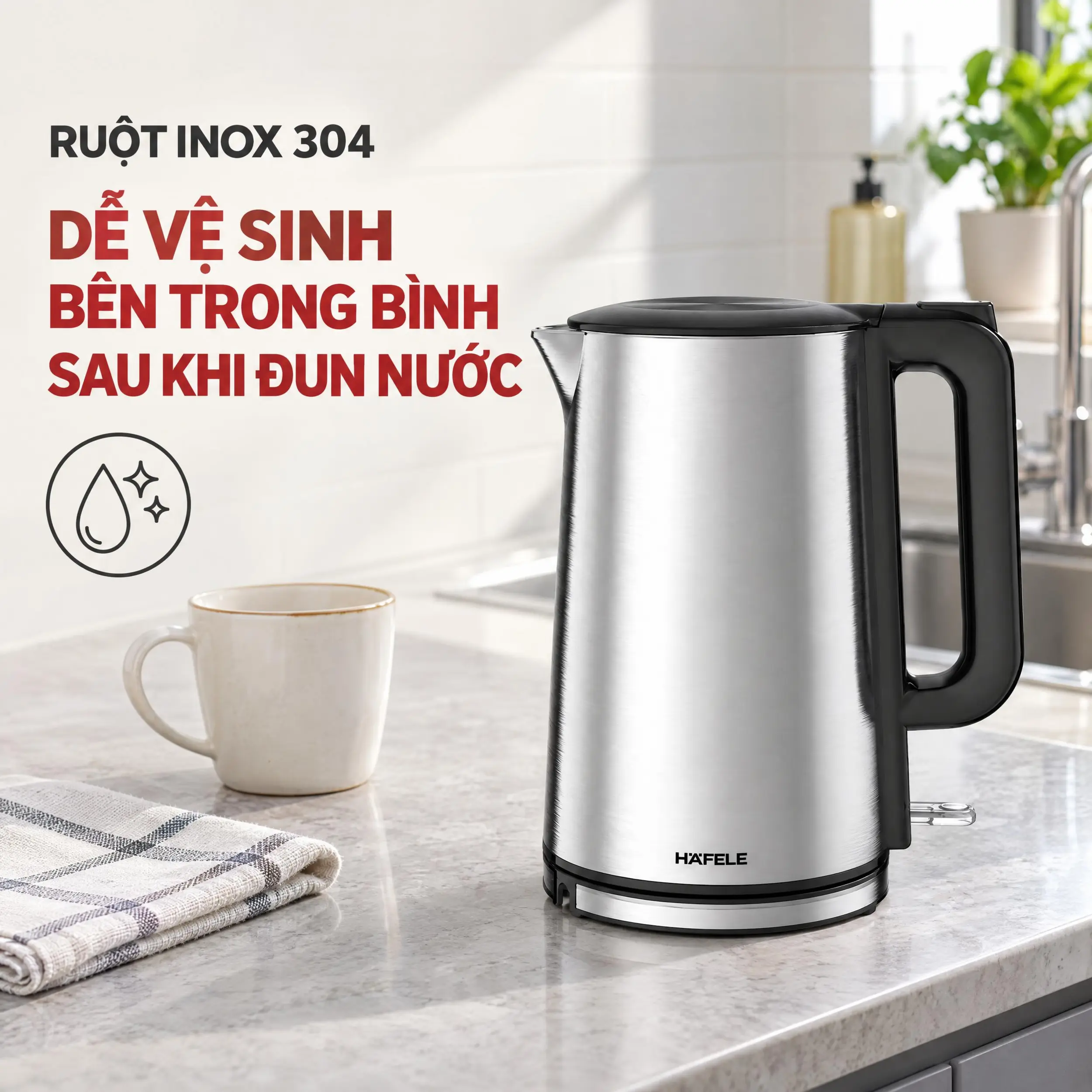 Bình đun siêu tốc Hafele 1.7 lít HS-K1703DX Màu Bạc Inox