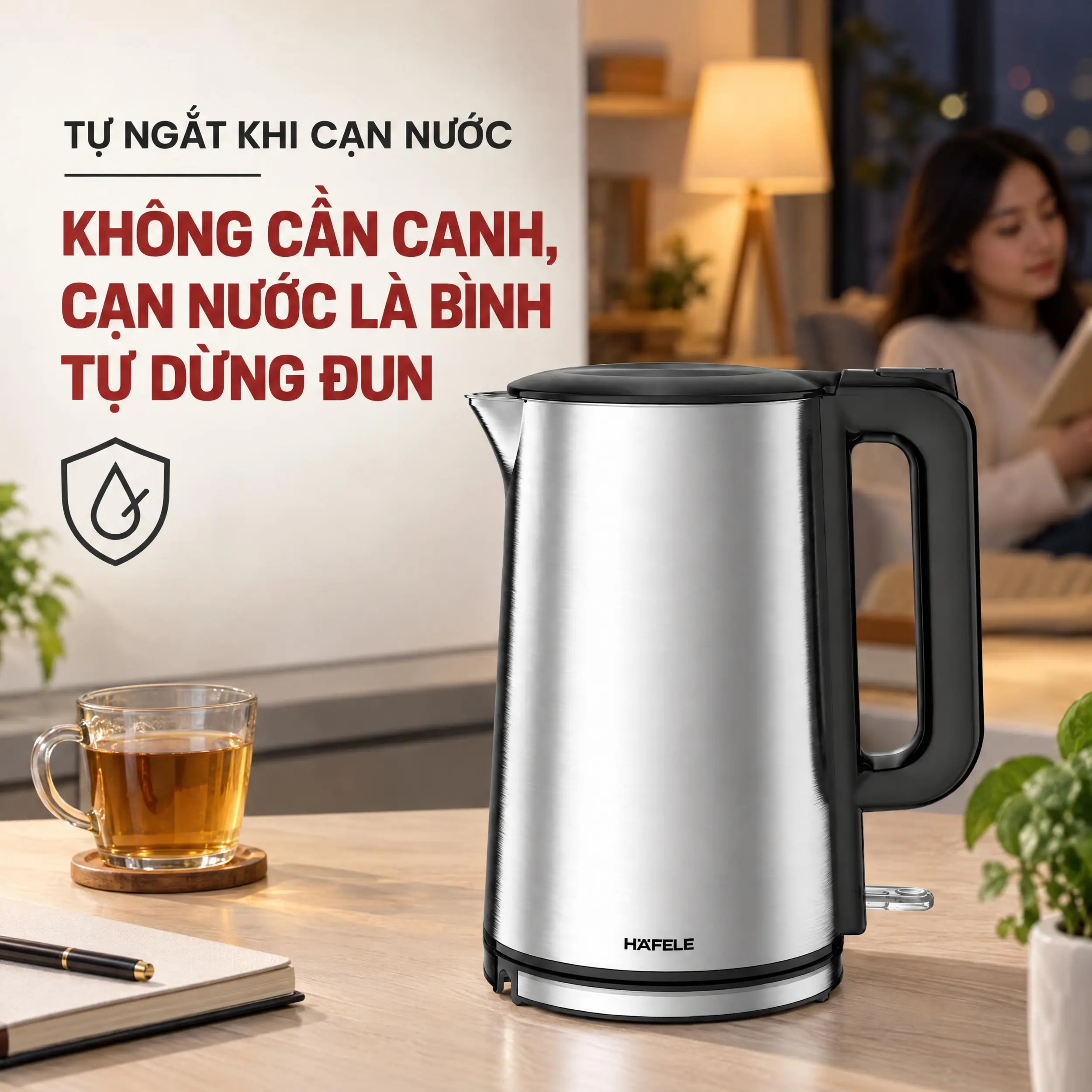 Bình đun siêu tốc Hafele 1.7 lít HS-K1703DX Màu Bạc Inox