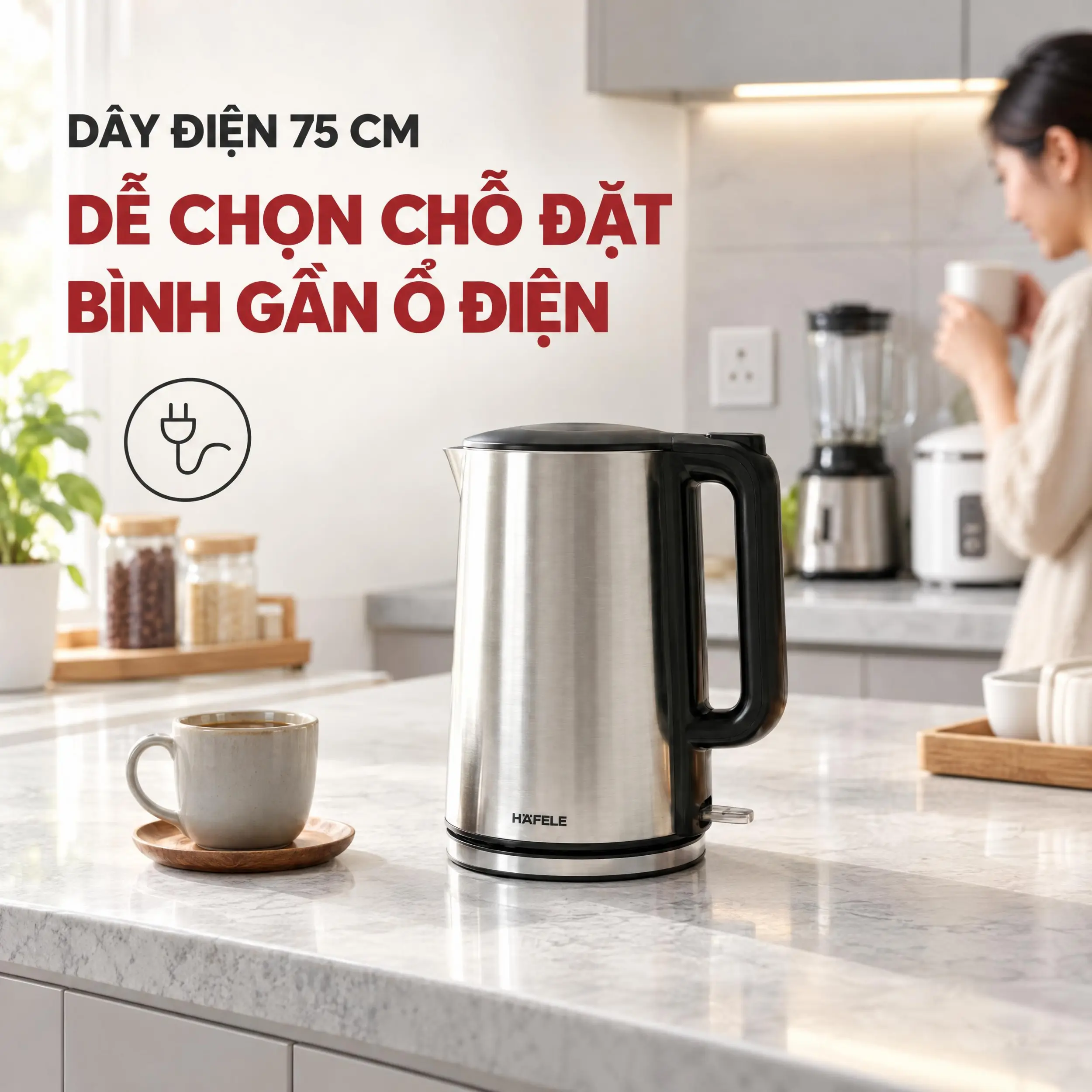 Bình đun siêu tốc Hafele 1.7 lít HS-K1703DX Màu Bạc Inox