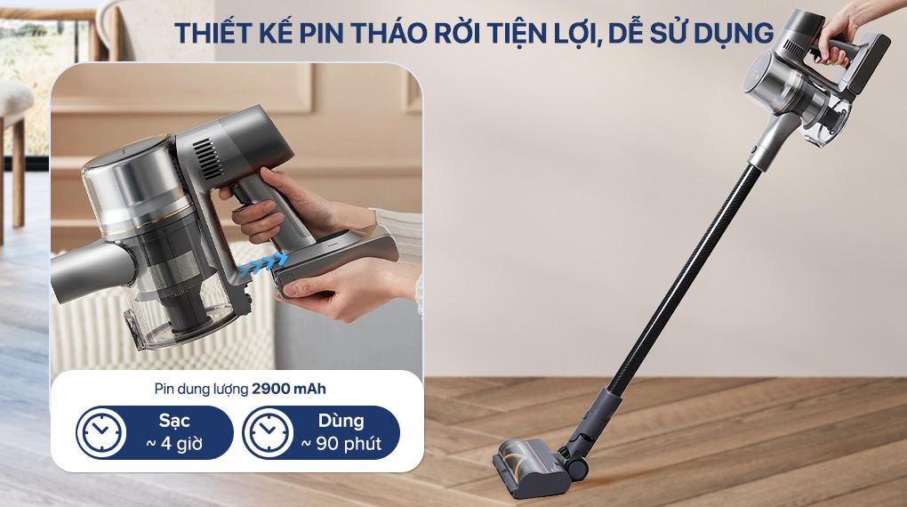 Thời gian sạc và sử dụng - Máy hút bụi không dây Dreame R20