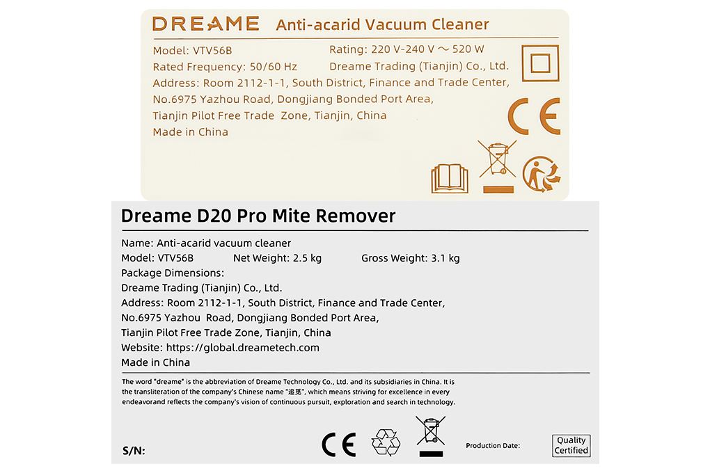 Máy hút bụi đệm giường Dreame D20 Pro Màu Vàng