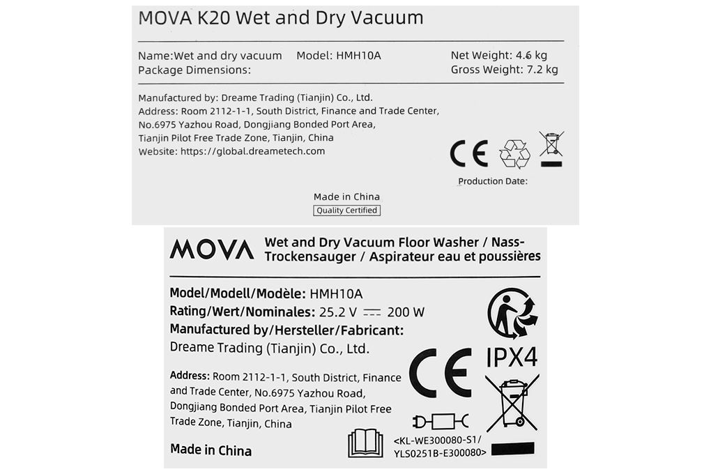 Máy hút bụi lau nhà Mova K20 Màu Đen/Trắng