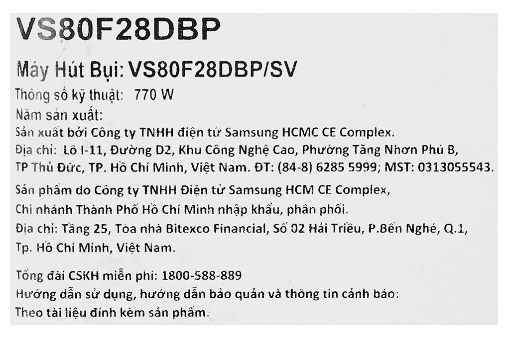 Máy hút bụi không dây Samsung VS80F28DBP/SV Màu Đen - Xám