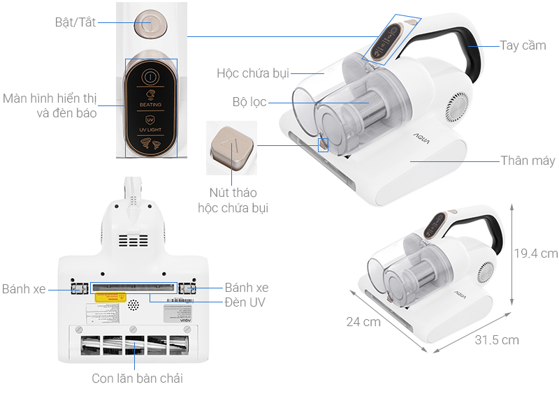 Máy hút bụi đệm giường AQUA AQS-CMP105R(W)-VN
