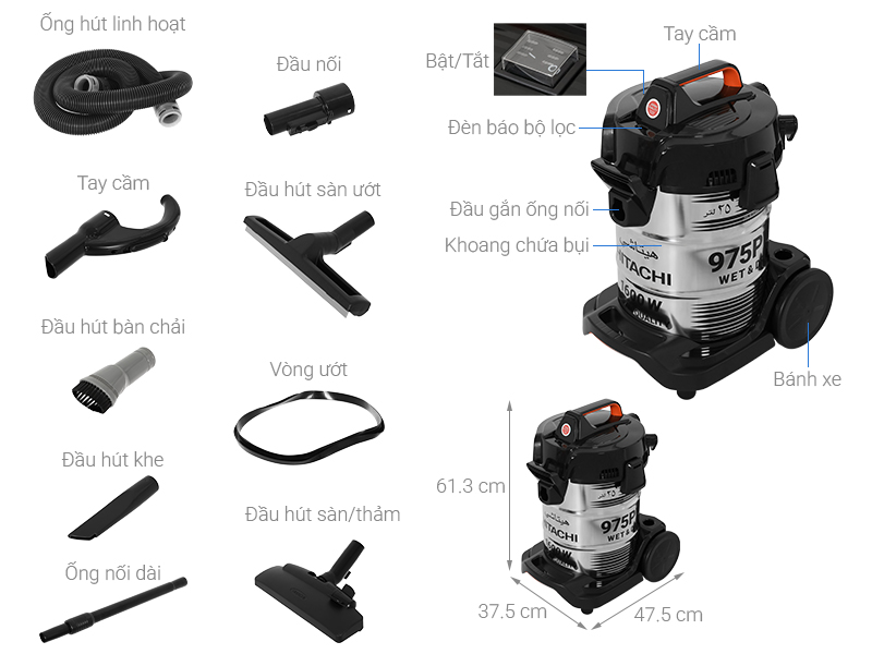 Máy hút bụi công nghiệp Hitachi CV-975PW