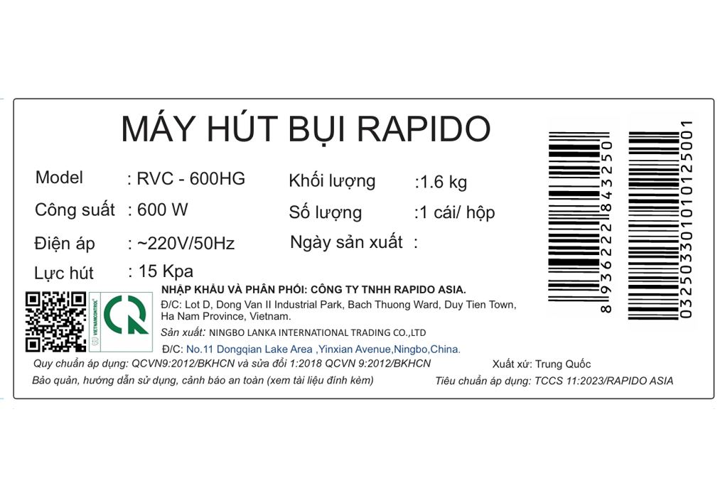 Máy hút bụi cầm tay Rapido RVC-600HG - 8