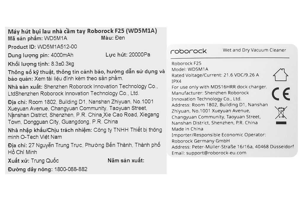 Máy hút bụi cầm tay Roborock F25 Màu Đen