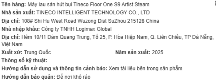 Máy hút bụi lau nhà Tineco Floor One S9 Artist Steam Màu Xám đậm