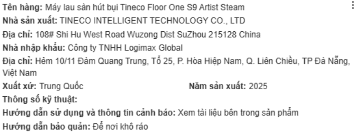 Máy hút bụi lau nhà Tineco Floor One S9 Artist Steam Màu Xám đậm