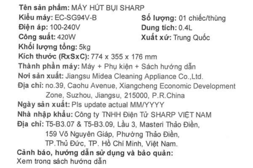 Máy hút bụi không dây Sharp EC-SG94V-B - 11