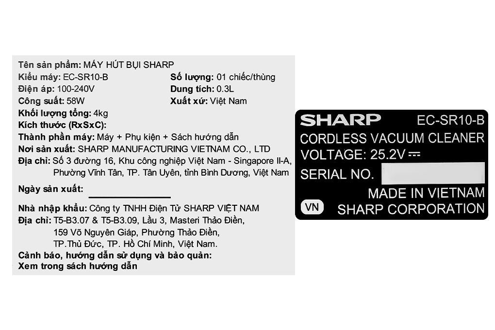 Máy hút bụi không dây Sharp EC-SR10-B Màu Trắng