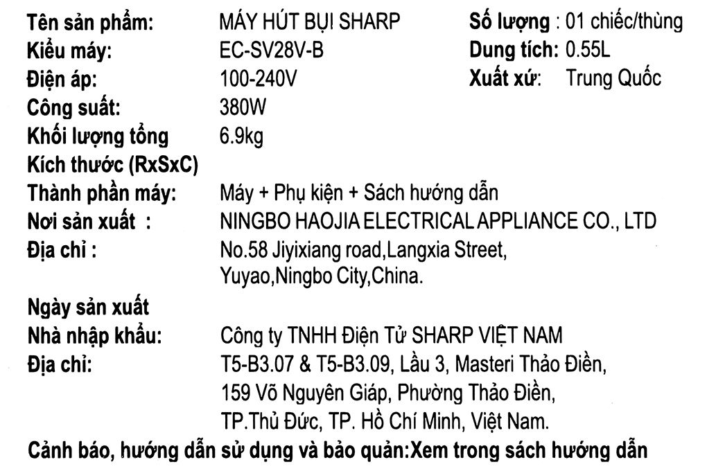 Máy hút bụi không dây Sharp EC-SV28V-B - 26