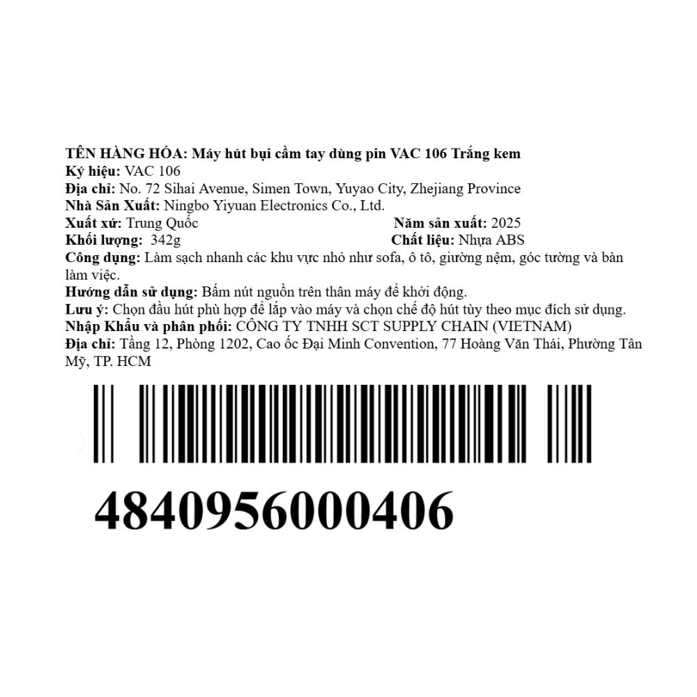 Máy hút bụi cầm tay YIYUAN VAC 106 Màu Trắng - Kem