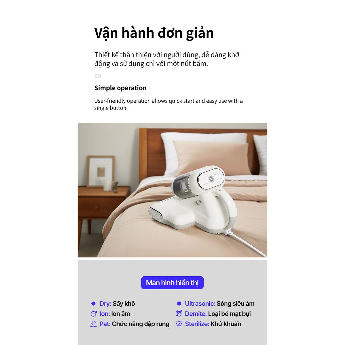 Máy hút bụi đệm giường Lock&Lock ENV818IVY Màu Trắng