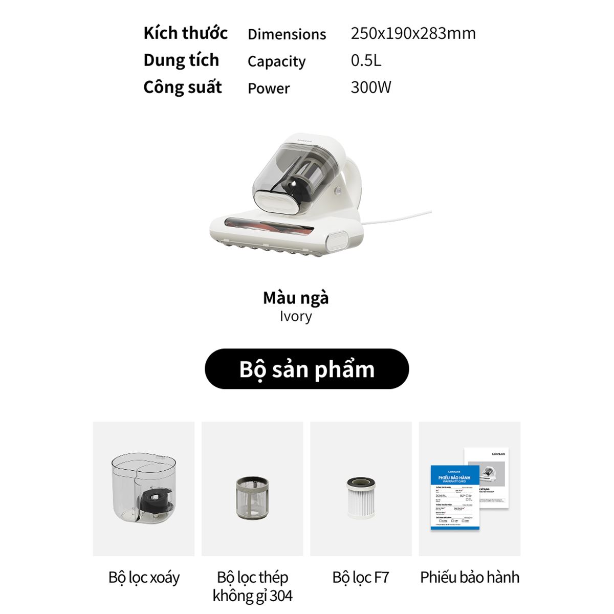 Máy hút bụi đệm giường Lock&Lock ENV818IVY Màu Trắng