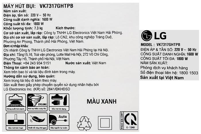 Máy hút bụi dạng hộp LG VK7317GHTPB Màu Xanh