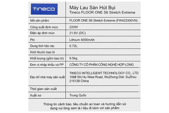 Máy hút bụi lau nhà Tineco Floor One S6 Stretch Extreme Màu Đen