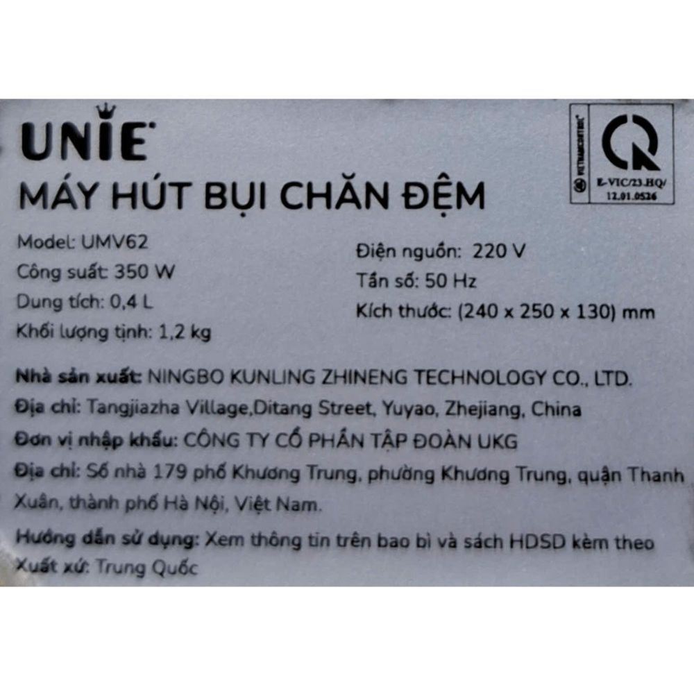 Máy hút bụi đệm giường Unie UMV62 Màu Xanh