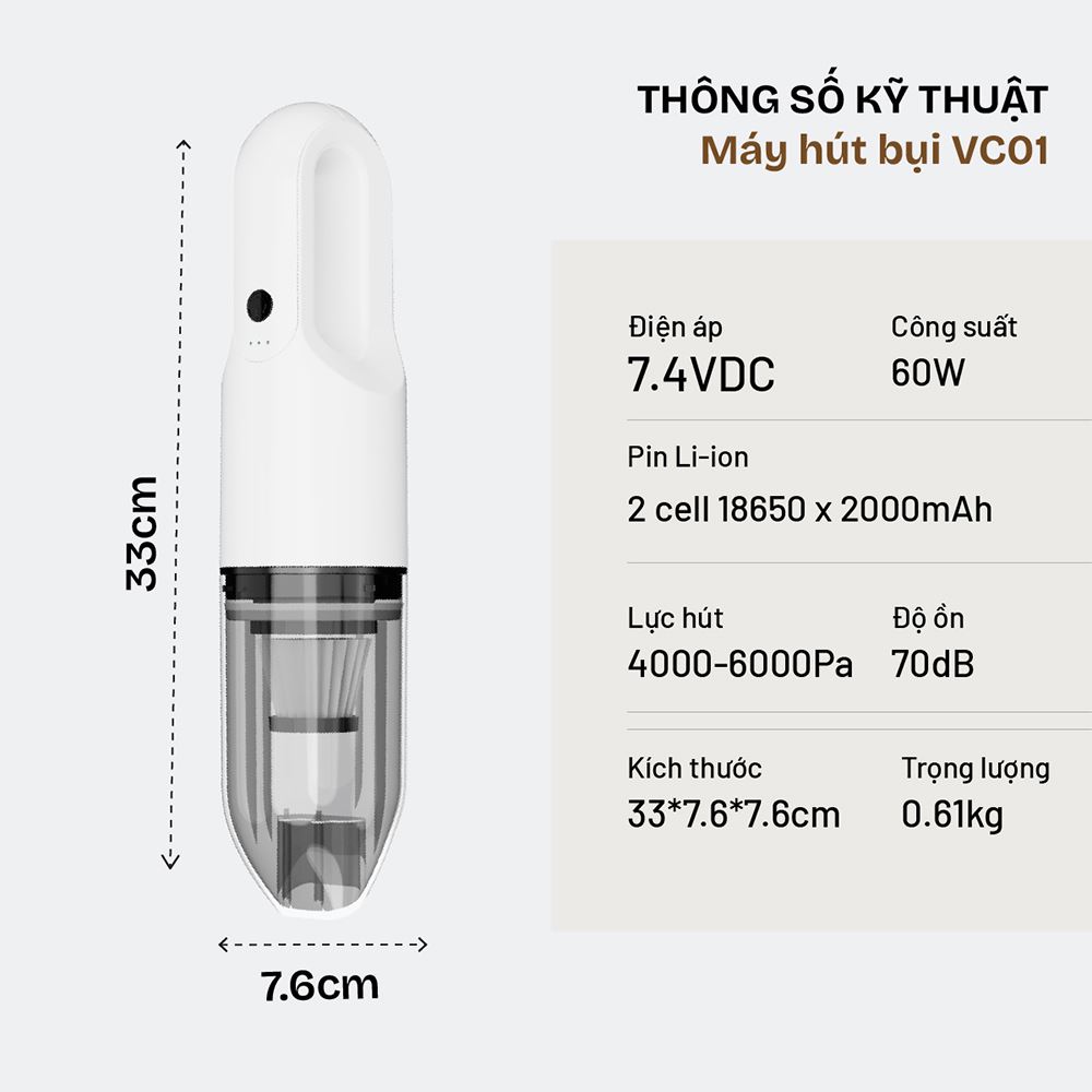 Máy hút bụi cầm tay FUJIHOME VC01 Màu Trắng