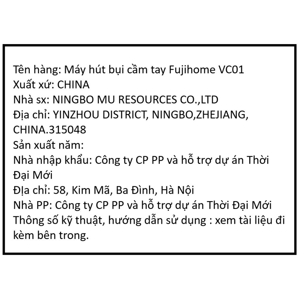Máy hút bụi cầm tay FUJIHOME VC01 Màu Trắng