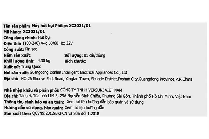 Máy hút bụi không dây Philips XC3031/01 Màu Đen - Xám