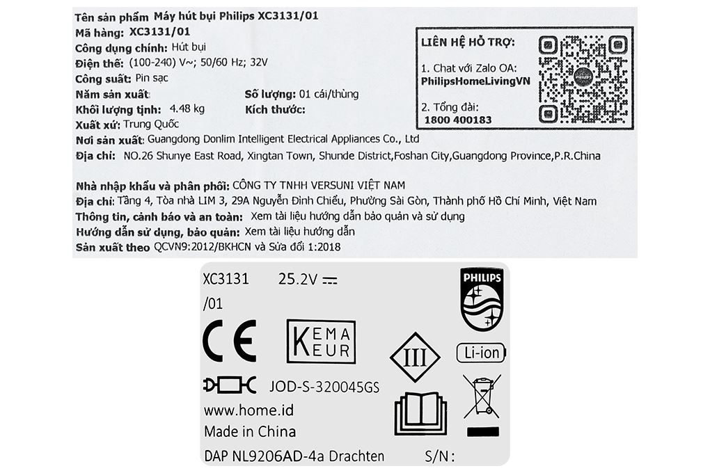 Máy hút bụi không dây Philips XC3131/01 Màu Đen - Xám