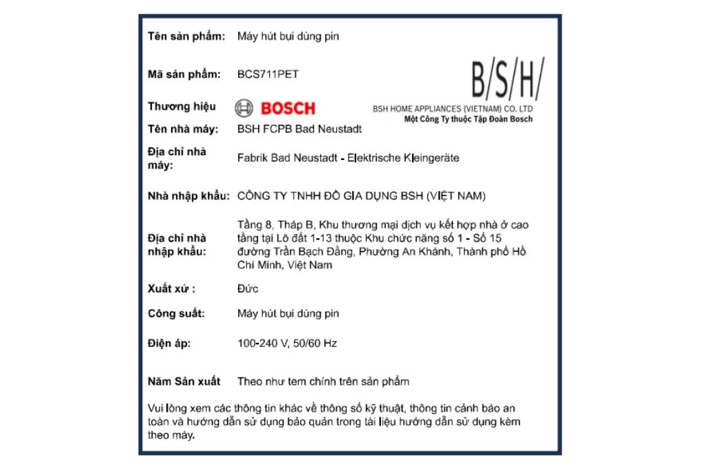 Máy hút bụi không dây Bosch BCS711PET - 21