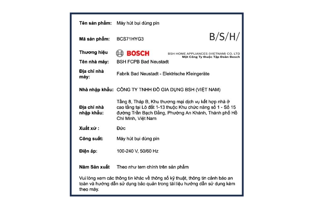 Máy hút bụi lau nhà Bosch BCS71HYG3 - 2