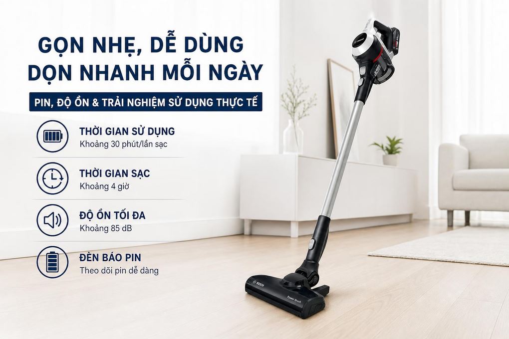Máy hút bụi không dây Bosch BCS61113 Màu Trắng