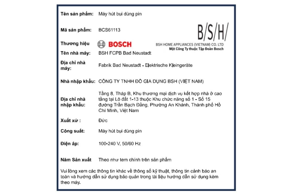 Máy hút bụi không dây Bosch BCS61113 Màu Trắng