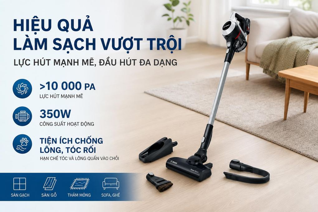 Máy hút bụi không dây Bosch BCS61113 Màu Trắng