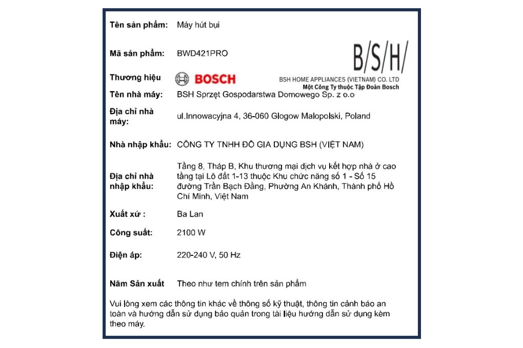 Máy hút bụi dạng hộp Bosch BWD421PRO Màu Trắng