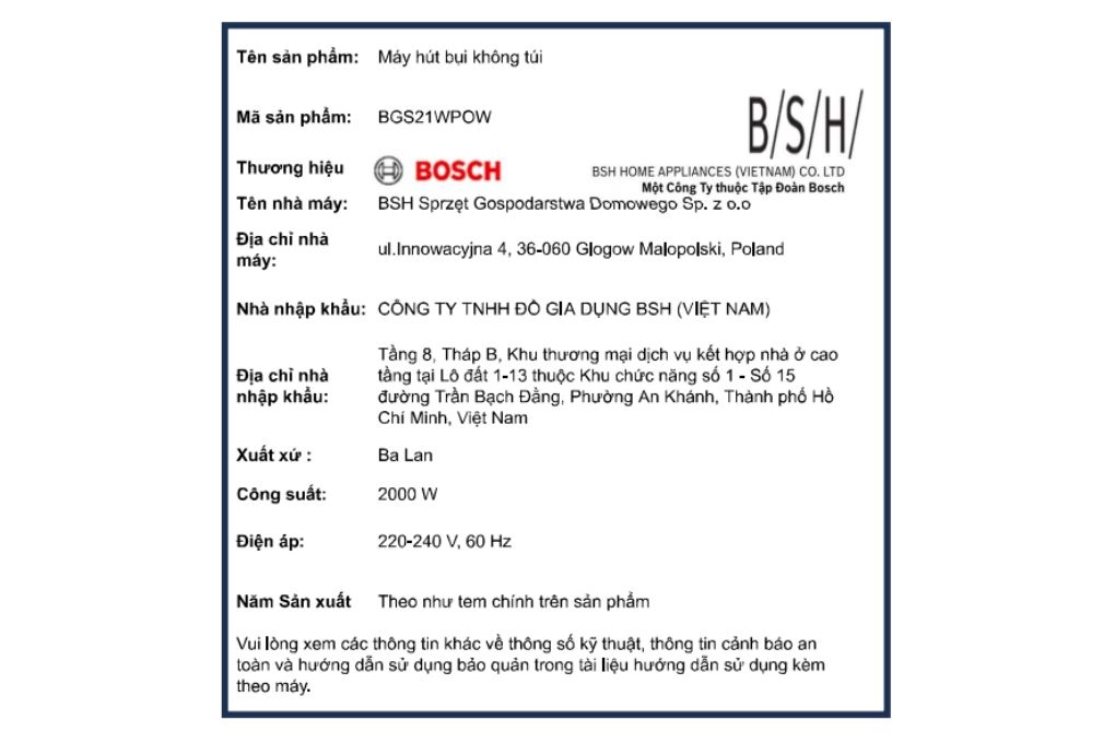 Máy hút bụi dạng hộp Bosch BGS21WPOW - 20