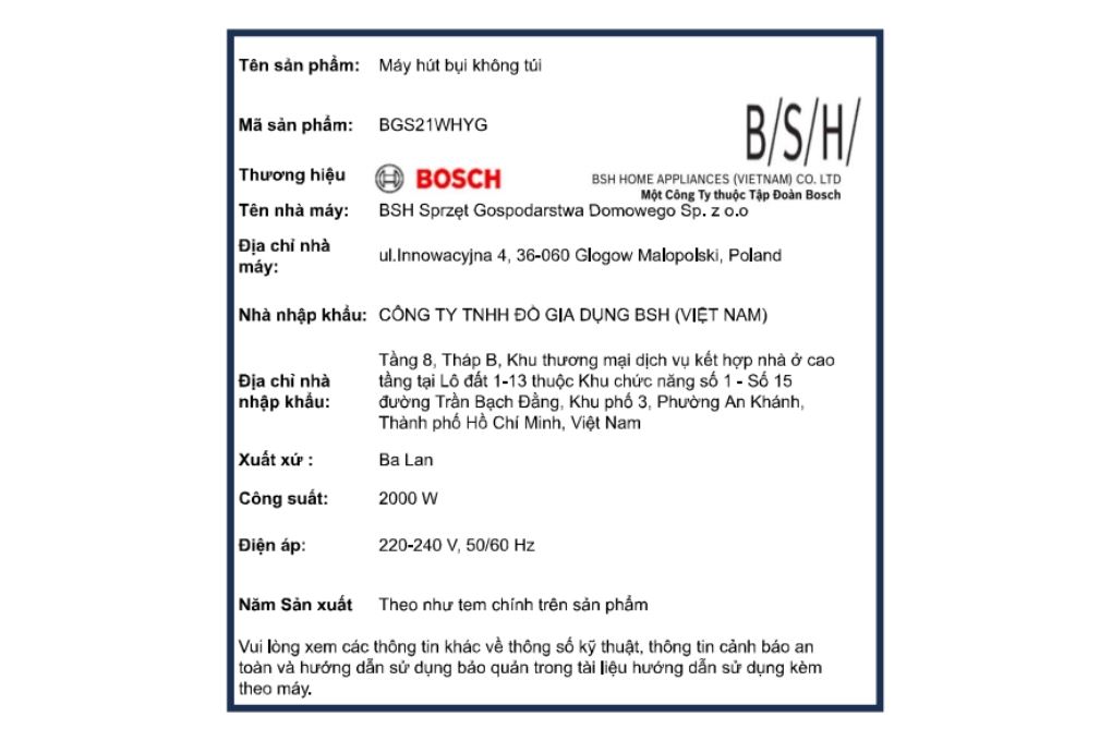 Máy hút bụi dạng hộp Bosch BGS21WHYG - 20
