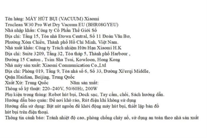 Máy hút bụi lau sàn Xiaomi Truclean W30 Pro Màu Trắng - Đen