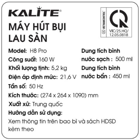 Máy hút bụi cầm tay Kalite H8 Pro Màu Trắng