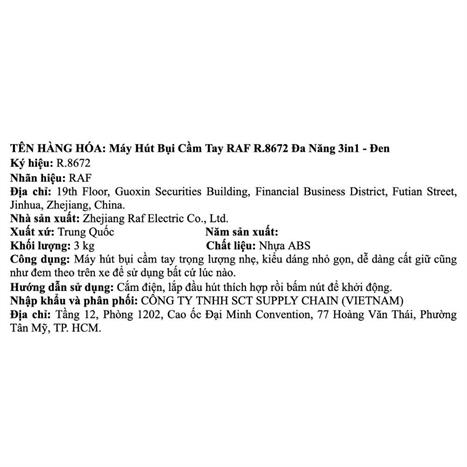 Máy hút bụi cầm tay RAF R.8672 - Đen Màu Đen