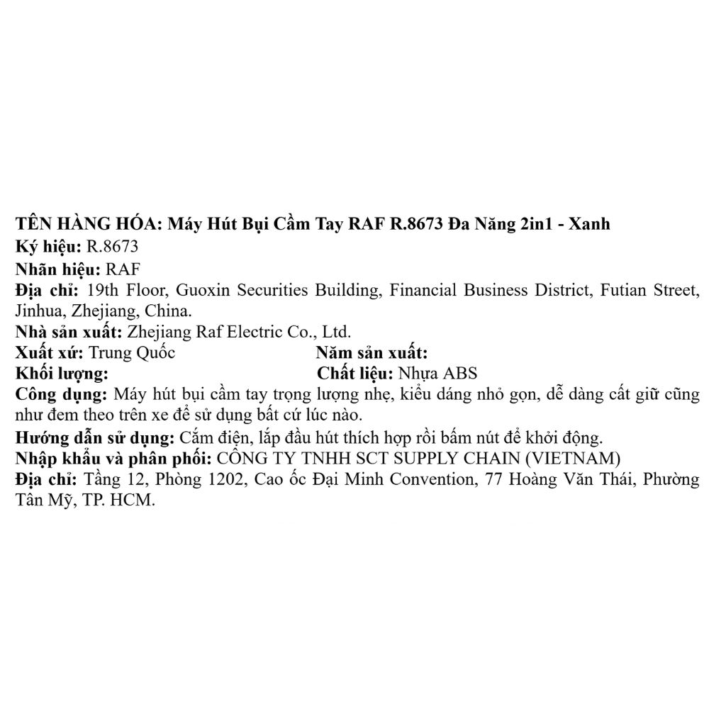 Máy hút bụi cầm tay RAF R.8673 - Xanh Màu Xanh Đậm