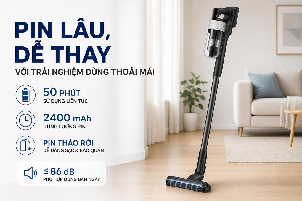 Máy hút bụi không dây Samsung VS70H18GZG/SV Màu Trắng
