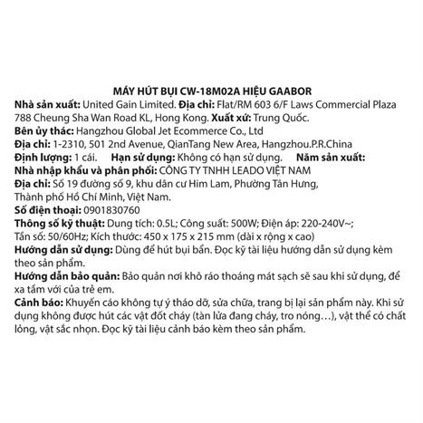 Máy hút bụi cầm tay Gaabor CW-18M02A Màu Xanh Lam Nhạt