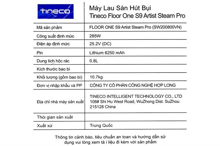 Máy hút bụi lau nhà Tineco Floor One S9 Artist Steam Pro Màu Đen - Xám