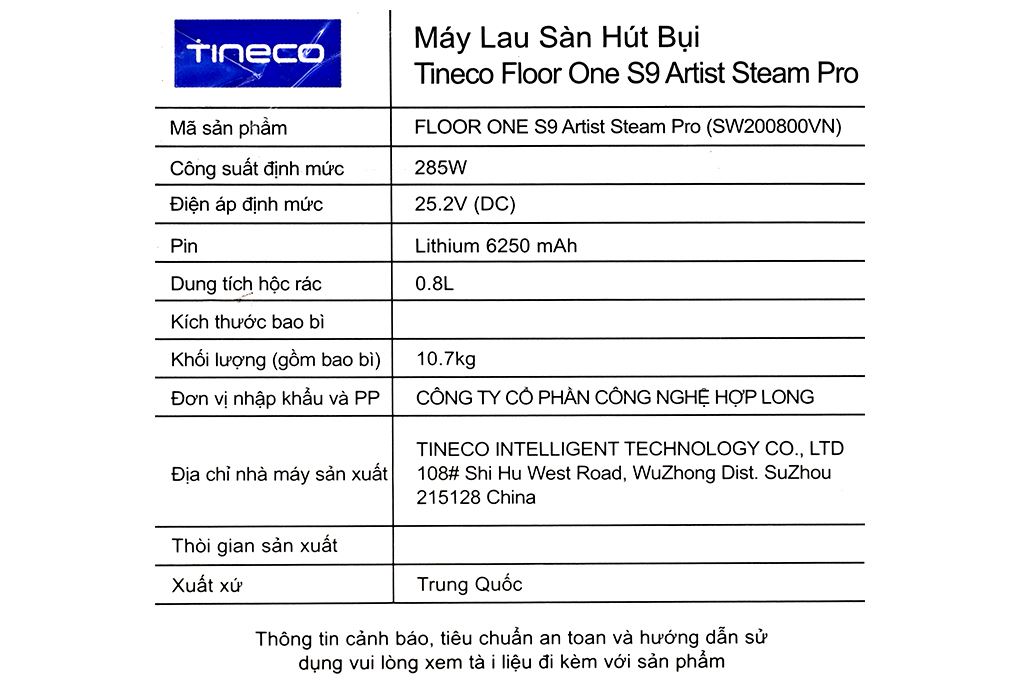 Máy hút bụi lau nhà Tineco Floor One S9 Artist Steam Pro - 18
